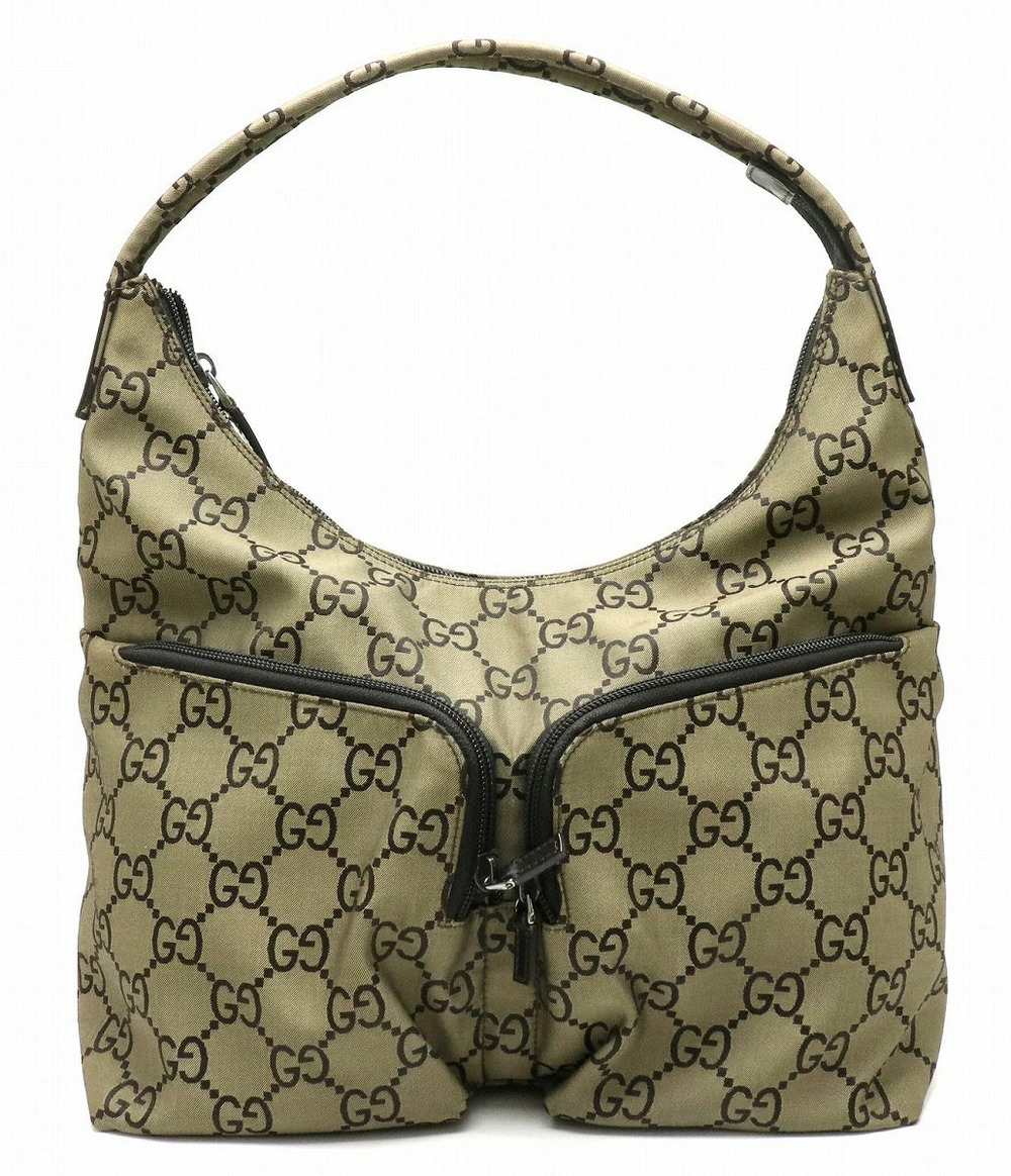 Gucci GG Shoulder Bag Hobo Leather Bronze Brown Black